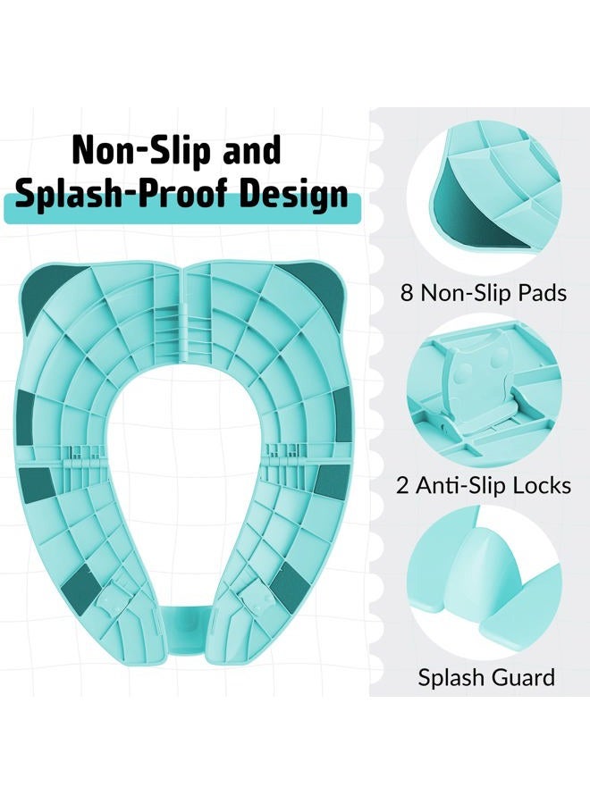 Maliton Potty Training Toilet Seat for Boys and Girls，Foldable Travel Toilet Seat Toddler with Travel Bag，Non-Slip Kids Toilet Seat with Splash Guard, Fits Round & Oval Toilets（Aqua Blue - Image 3