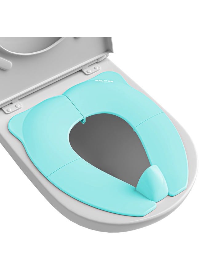 Maliton Potty Training Toilet Seat for Boys and Girls，Foldable Travel Toilet Seat Toddler with Travel Bag，Non-Slip Kids Toilet Seat with Splash Guard, Fits Round & Oval Toilets（Aqua Blue - Image 1