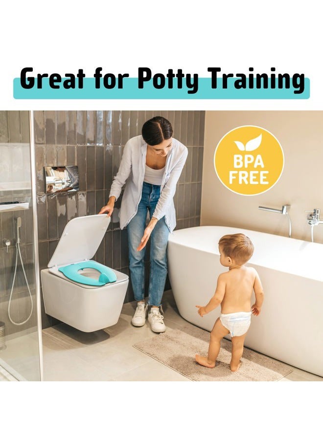 Maliton Potty Training Toilet Seat for Boys and Girls，Foldable Travel Toilet Seat Toddler with Travel Bag，Non-Slip Kids Toilet Seat with Splash Guard, Fits Round & Oval Toilets（Aqua Blue - Image 5