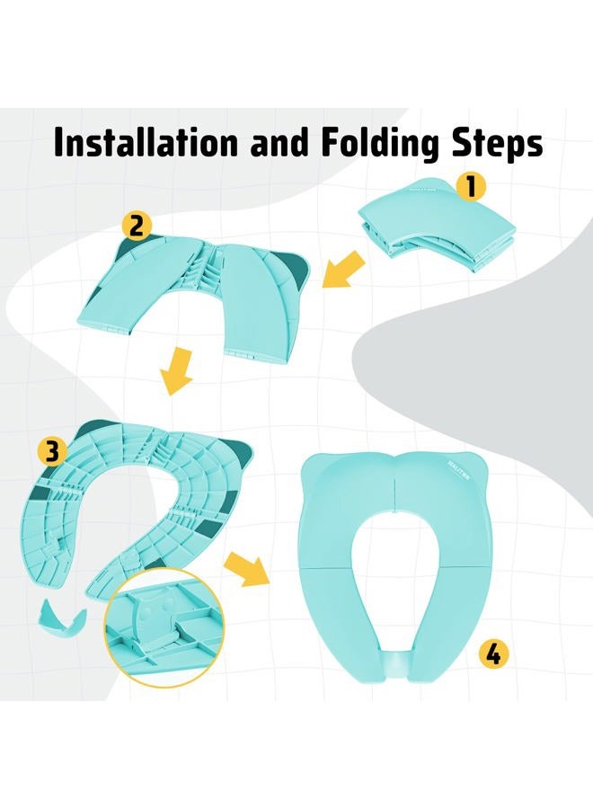 Maliton Potty Training Toilet Seat for Boys and Girls，Foldable Travel Toilet Seat Toddler with Travel Bag，Non-Slip Kids Toilet Seat with Splash Guard, Fits Round & Oval Toilets（Aqua Blue - Image 4