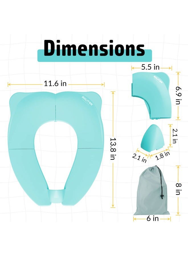 Maliton Potty Training Toilet Seat for Boys and Girls，Foldable Travel Toilet Seat Toddler with Travel Bag，Non-Slip Kids Toilet Seat with Splash Guard, Fits Round & Oval Toilets（Aqua Blue - Image 2