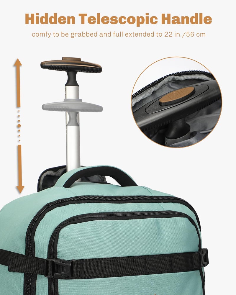 Hynes Eagle Rolling Backpack 42L Backpack with Wheels Airline Approved Carry on Luggage Laptop Travel Suitcase Bag for Women Men Mint Green - Image 2