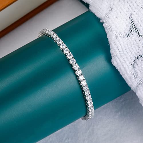 TIKJE 925 Sterling Silver 3mm Cubic Zirconia Classic Tennis Bracelet | White Gold Bracelets for Women | Size 8 Inch - Image 4