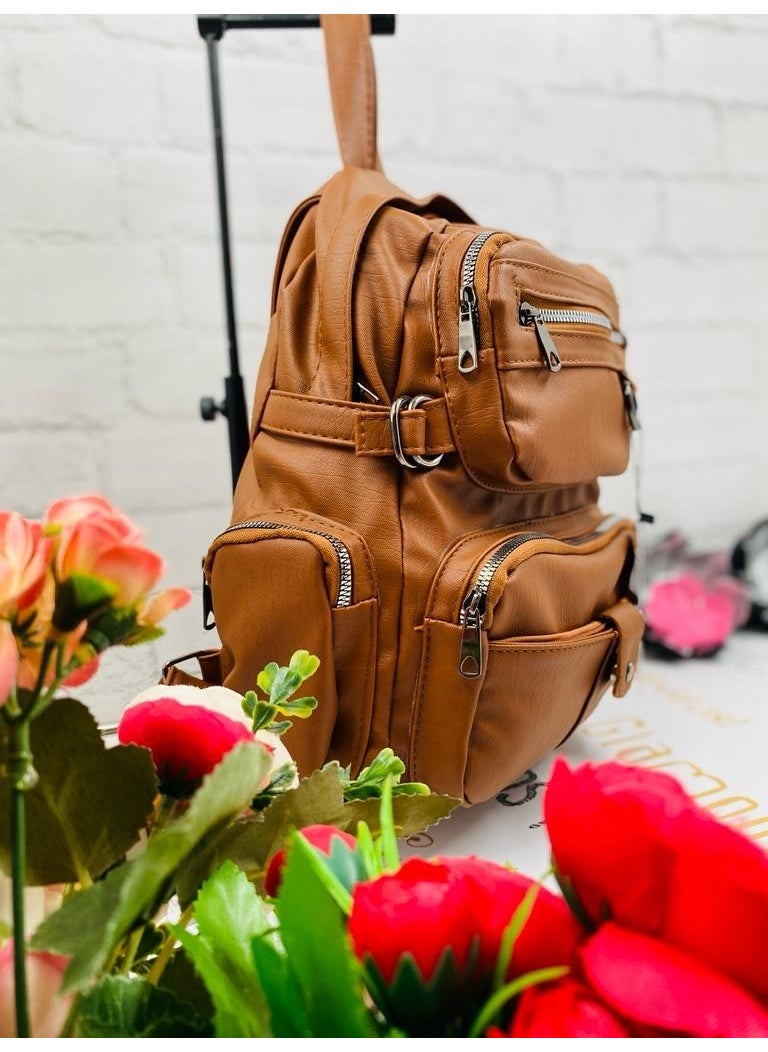 unique crane bags Washed Leather Women's Tan Backpack  - Image 2