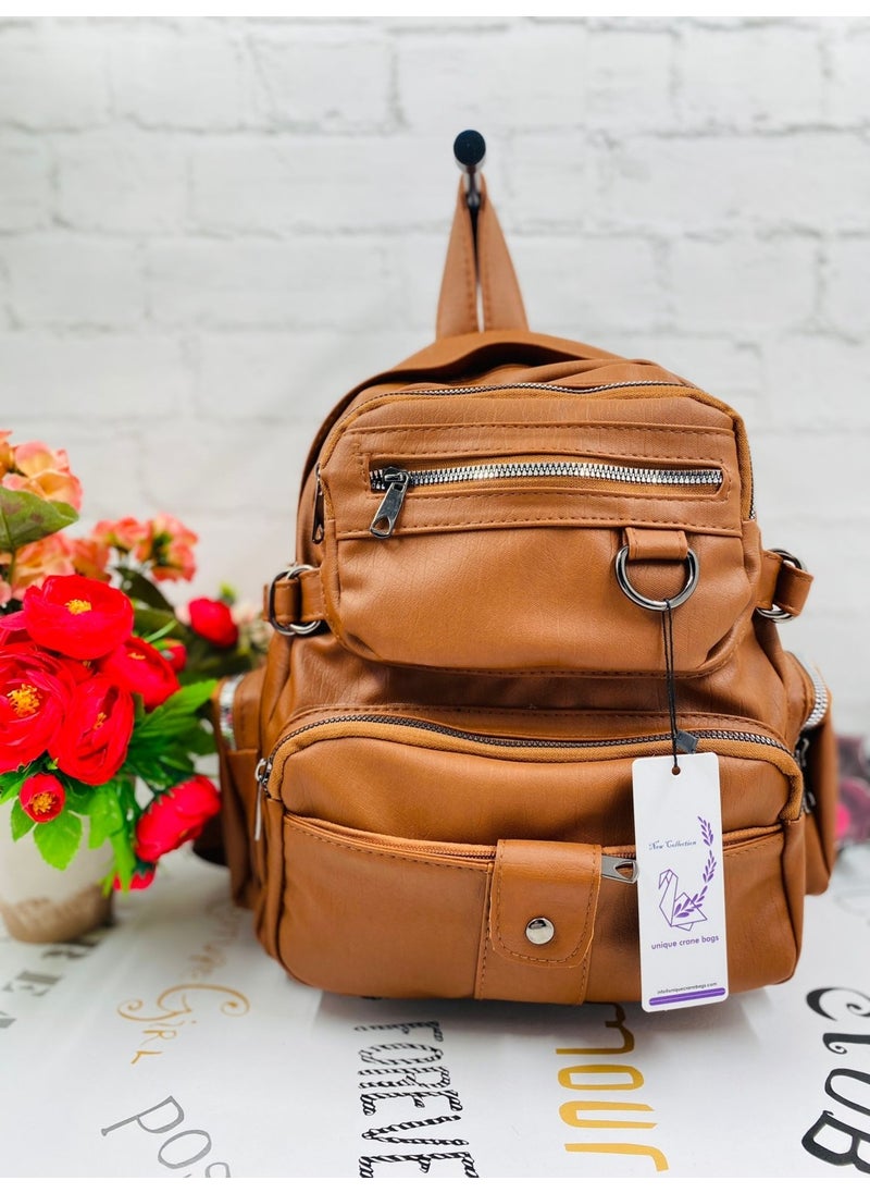 unique crane bags Washed Leather Women's Tan Backpack  - Image 1