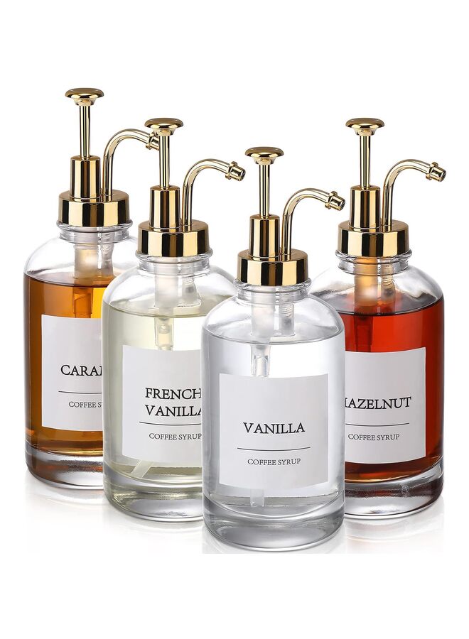 4pcs Coffee Bar Accessories,500ml Coffee Syrup Dispenser with Labels,Syrup Dispenser for Coffee Bar,Syrup Pump Dispenser - Image 1