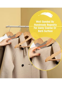 CityRiya-Long Wooden Hangers 60 Pack Natural Wood Clothes Hangers Heavy Duty Coat Hangers Non Slip for Jacket, Shirt, Pants and Suit Premium Solid Clothes Robe Hangers Dress Hangers for Closet  - Image 3