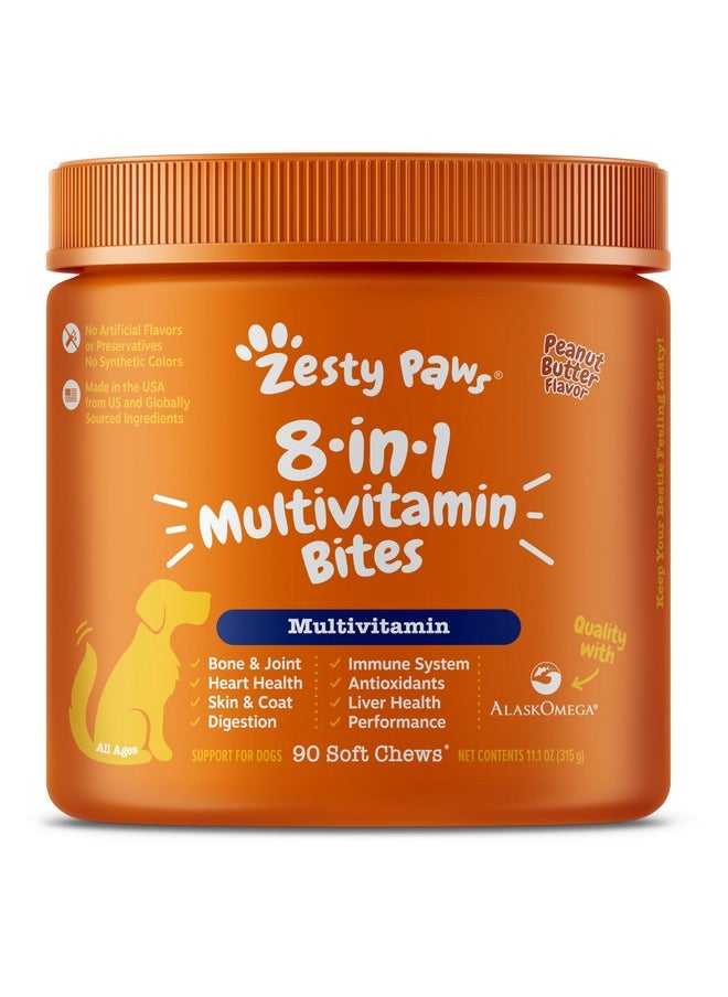 Zesty Paws - Multivitamin Treats For Dogs  Glucosamine Chondroitin For Joint Support + Digestive Enzymes & Probiotics  Grain Free Vitamin For Skin & Coat + Immune Health  Peanut Butter Flavor  90Ct - Image 1