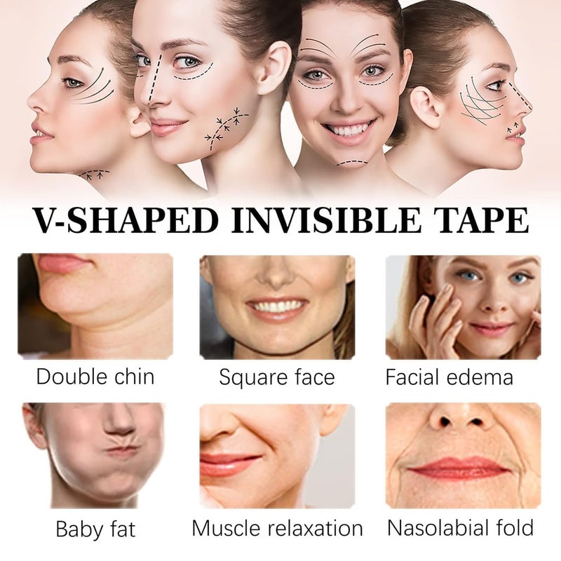 ADRAMA 40 Patch V shaped Mask Invisible Tape Soft Elastic Face Adhesive Tape Lifting Firming Instant Wrinkle Stickers Elasticity Makeup Tape for Eyes Neck Transparent Instant Face Lift - Image 2