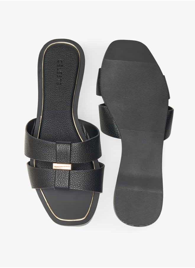 Celeste Women's Textured Slip-On Sandals with Metal Accent  - Image 4