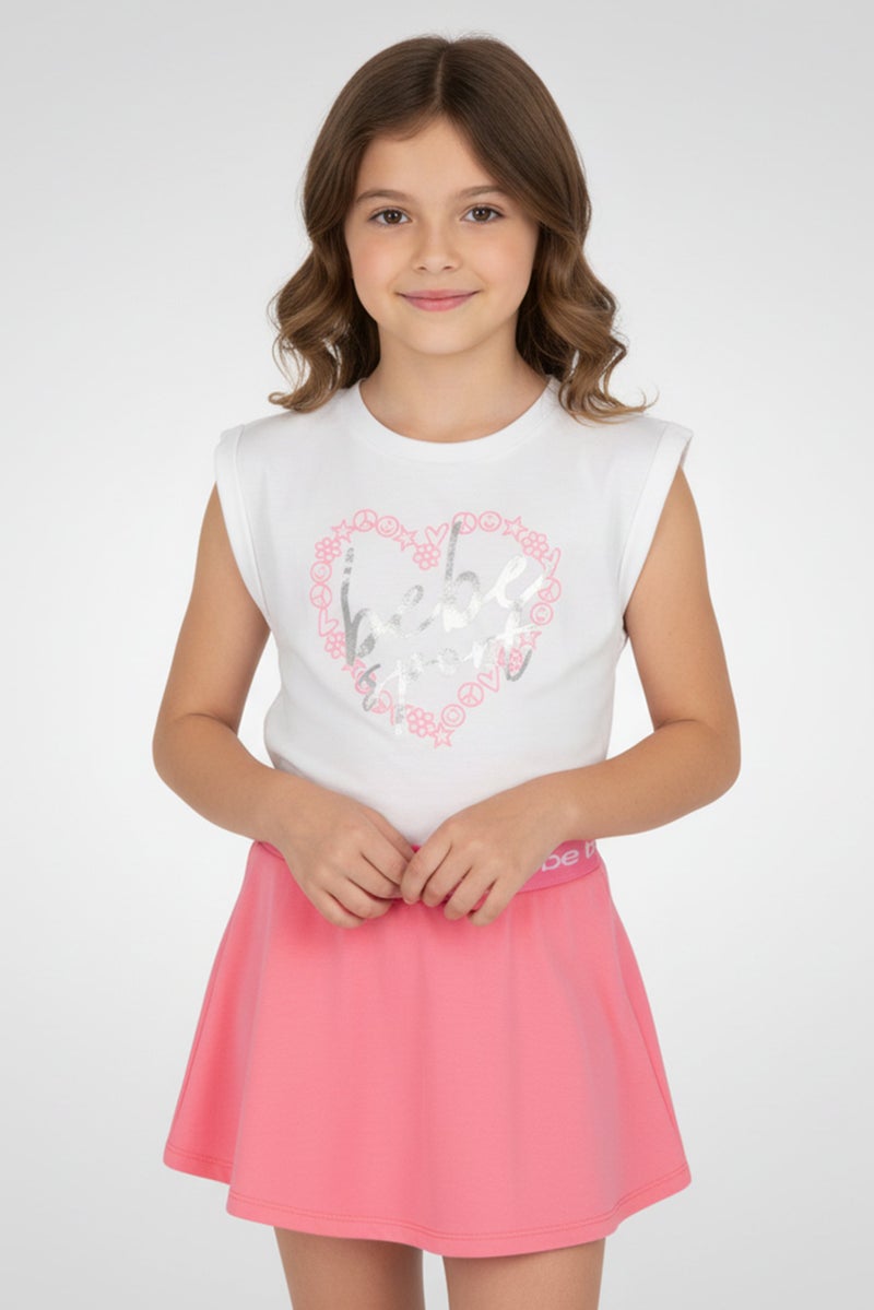 bebe Kids Girl 2 Pcs Graphic Print Outdoor Top And Skort Set, Multicolor - Image 1