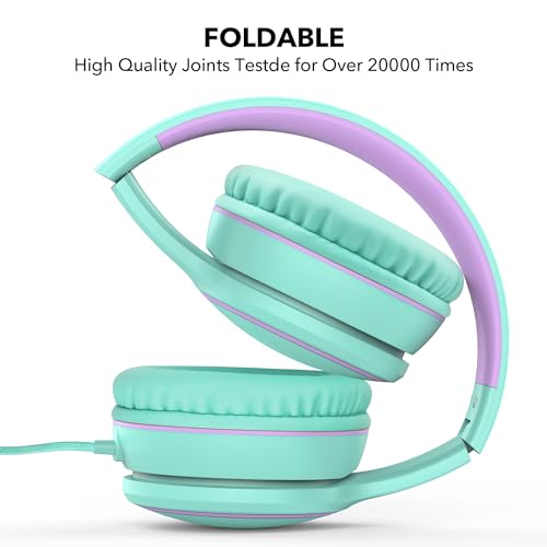 RORSOU R10 Over-Ear Headphones with Microphone Lightweight Folding Stereo Bass Headset with 1.5M No-Tangle Cord Portable Wired Headphones for Smartphone Tablet Computer Green - Image 3