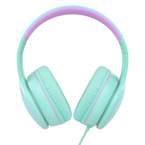 RORSOU R10 Over-Ear Headphones with Microphone Lightweight Folding Stereo Bass Headset with 1.5M No-Tangle Cord Portable Wired Headphones for Smartphone Tablet Computer Green - Image 2