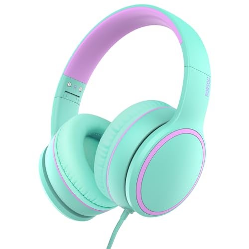 RORSOU R10 Over-Ear Headphones with Microphone Lightweight Folding Stereo Bass Headset with 1.5M No-Tangle Cord Portable Wired Headphones for Smartphone Tablet Computer Green - Image 1