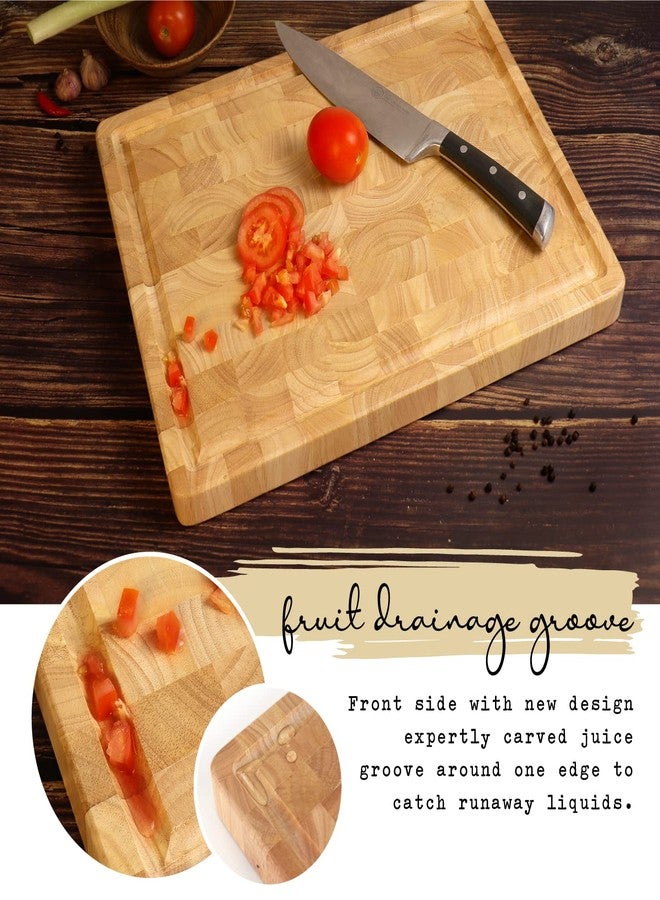 FANICHI Wooden Butcher Block End Grain Cutting Board - 17x13x1.5in Reversible Multipurpose Chopping Board with Juice Groove, Cracker Holder & Inner Handles - Image 5