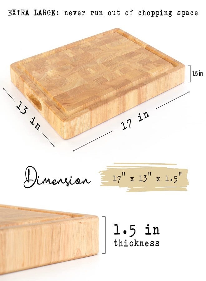 FANICHI Wooden Butcher Block End Grain Cutting Board - 17x13x1.5in Reversible Multipurpose Chopping Board with Juice Groove, Cracker Holder & Inner Handles - Image 3