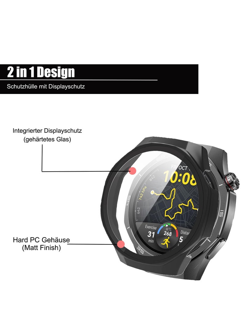 Case Compatible with Huawei Watch GT5 PRO 46 mm 9H Hardness 360 degrees All-Round Protective Case Built-in Glass Scratch-Resistant PC Screen Protector Case Cover (Black) - Image 2