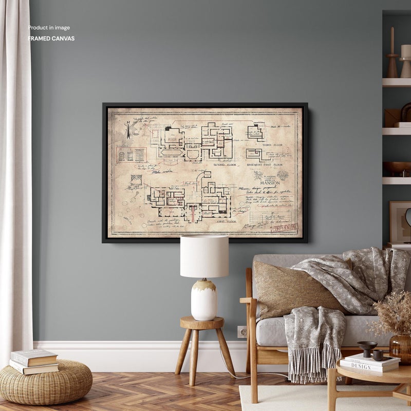 TNESSENTIAL The Spencer Mansion Plan Print, Resident Evil Poster, Gamer Wall Art, Raccoon City Police Department Mansion Plan Map Canvas, Gamer Gifts - Image 2
