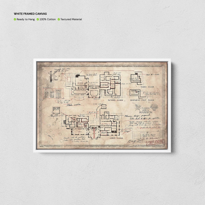 TNESSENTIAL The Spencer Mansion Plan Print, Resident Evil Poster, Gamer Wall Art, Raccoon City Police Department Mansion Plan Map Canvas, Gamer Gifts - Image 4