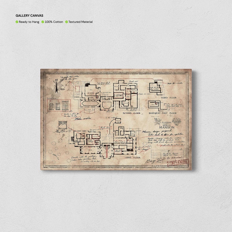 TNESSENTIAL The Spencer Mansion Plan Print, Resident Evil Poster, Gamer Wall Art, Raccoon City Police Department Mansion Plan Map Canvas, Gamer Gifts - Image 5