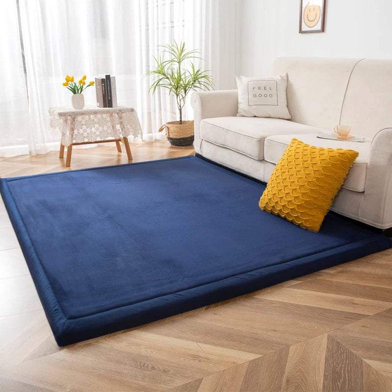 MAXYOYO Coral Velvet Area Rug Thick Japanese Tatami Mat Living Room Carpet with NonSlip Backing Large Solid Color Mat for Bedroom Dormitory Yoga Navy 59 by 78 inch