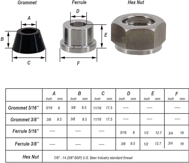 Jockey Box 9 5mm Compression Fitting Set Stainless Steel Silicone Homebrew Beer Kegging Part - Image 5
