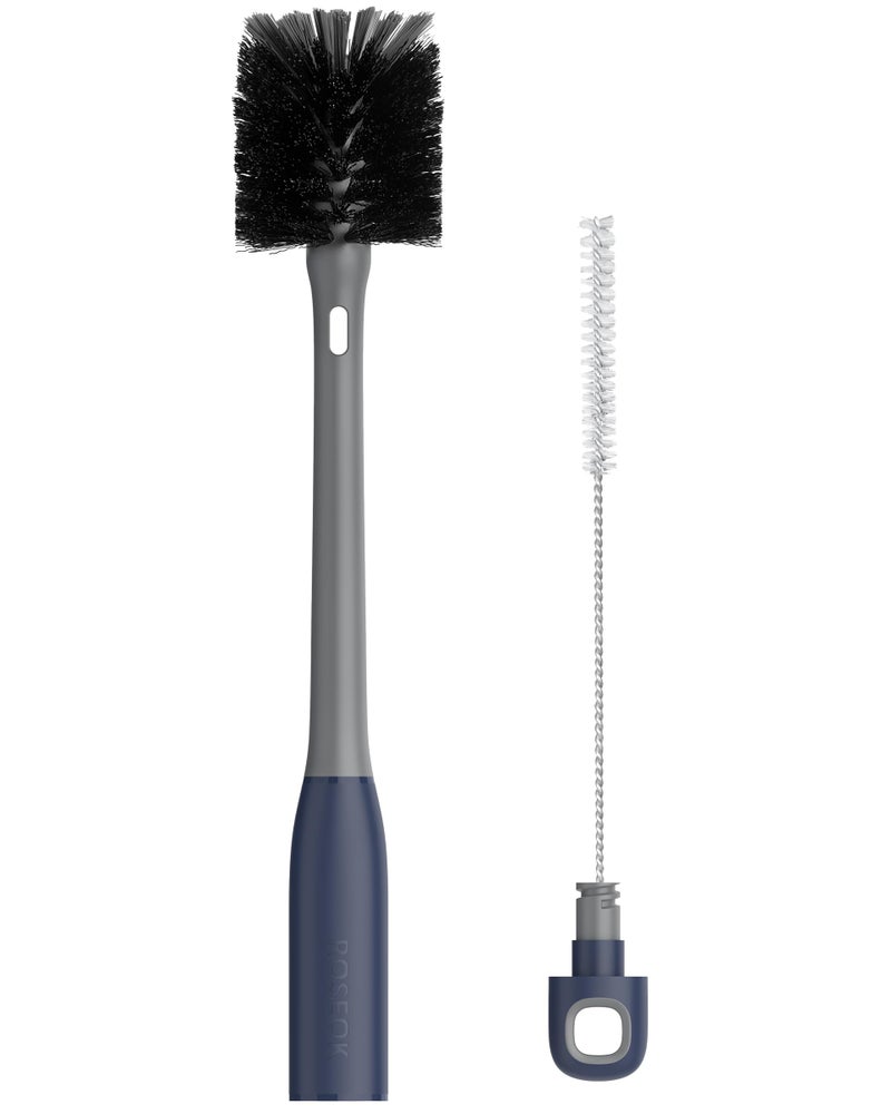 ROSEOK 2 in 1 Long Handle Bottle Brush with Straw Brush for Cleaning Glass, Sports Bottle, Coffee Mug, Gray, 1 Pack - Image 1