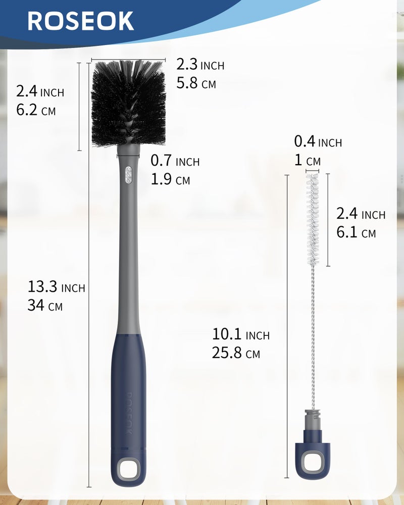 ROSEOK 2 in 1 Long Handle Bottle Brush with Straw Brush for Cleaning Glass, Sports Bottle, Coffee Mug, Gray, 1 Pack - Image 2