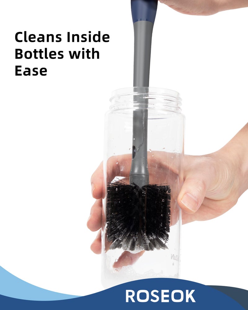 ROSEOK 2 in 1 Long Handle Bottle Brush with Straw Brush for Cleaning Glass, Sports Bottle, Coffee Mug, Gray, 1 Pack - Image 4