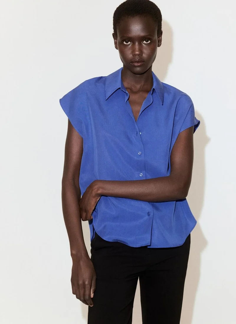 MANGO Short-sleeved lyocell shirt