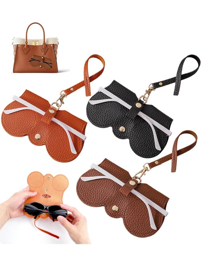 3 Pack Leather Sunglasses Bag, Soft Glasses Case for Women Men, Portable Leather Glasses Case for All Kinds of Glasses - Image 1