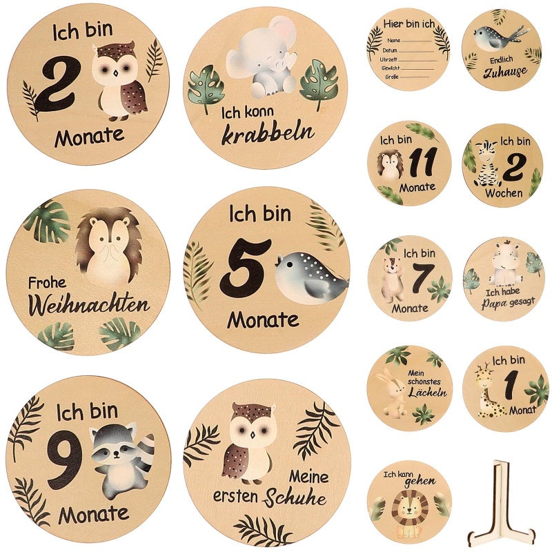 Wooden Monthly Cards 15pcs Animal Milestone Markers With Display Stand For Newborn Photo Props - Image 2