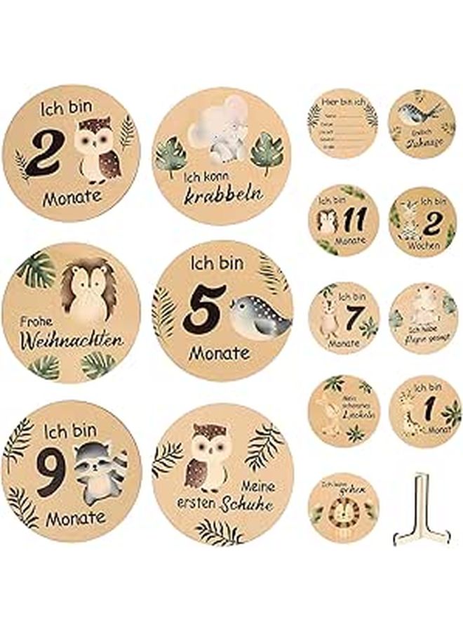 Wooden Monthly Cards 15pcs Animal Milestone Markers With Display Stand For Newborn Photo Props - Image 1