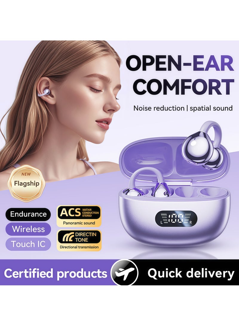 Exceed FreeClip Earbuds Wireless Earphones, Bluetooth Earbuds, Futuristic Aesthetic Design, Feather-Like Wearing, Open-Ear Listening, Long Battery Life, iOS And Android Black Open Ear Ring True Open Ear Headphones, Lightweight Comfort Open Ear Clip Wireless Earbuds, Bluetooth 5.4 OWS Earphones Fit Sports Running - Image 1