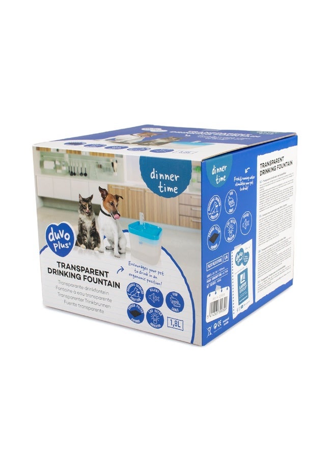 Duvo + Duvo+ Transparent Pet Drinking Fountain 16.5X16.5X21cm Blue/White - Image 2