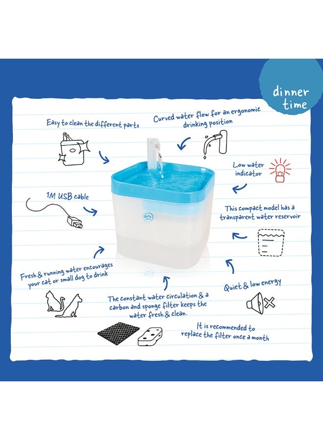 Duvo + Duvo+ Transparent Pet Drinking Fountain 16.5X16.5X21cm Blue/White - Image 3