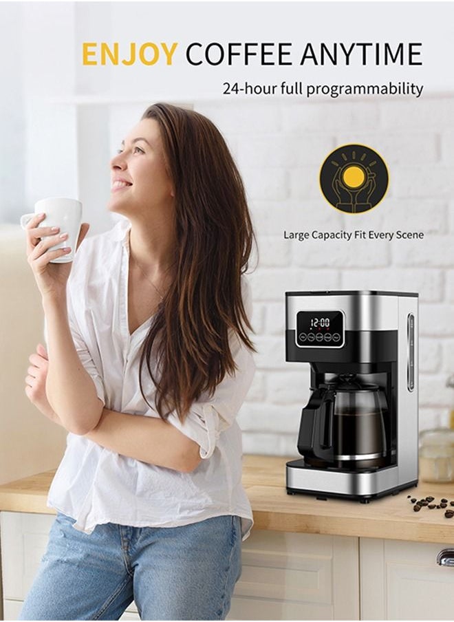 XVersion Automatic Electric Coffee Maker Keep Warm Option 10 Cups - Silver/Black  - Image 2