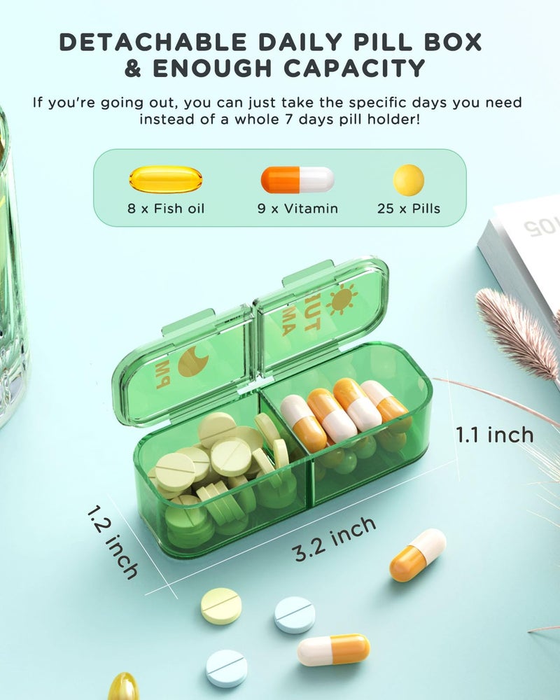 Acedada Pill Organizer 2 Times A Day, 7 Day Am Pm Pill Box - Acedada Weekly Pill Organizer with Separate Container, Portable Daily Medicine Planner Dispenser Case for Vitamin, Fish Oils, Supplements, Green - Image 4