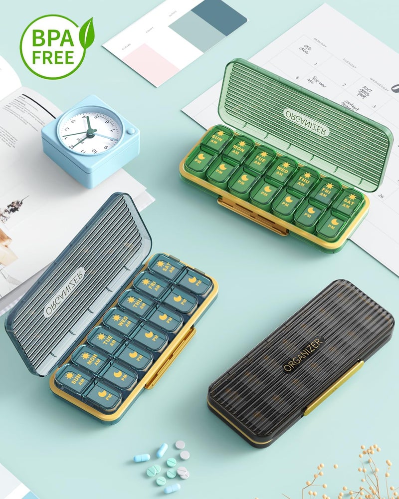 Acedada Pill Organizer 2 Times A Day, 7 Day Am Pm Pill Box - Acedada Weekly Pill Organizer with Separate Container, Portable Daily Medicine Planner Dispenser Case for Vitamin, Fish Oils, Supplements, Green - Image 2