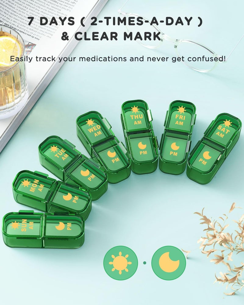 Acedada Pill Organizer 2 Times A Day, 7 Day Am Pm Pill Box - Acedada Weekly Pill Organizer with Separate Container, Portable Daily Medicine Planner Dispenser Case for Vitamin, Fish Oils, Supplements, Green - Image 3