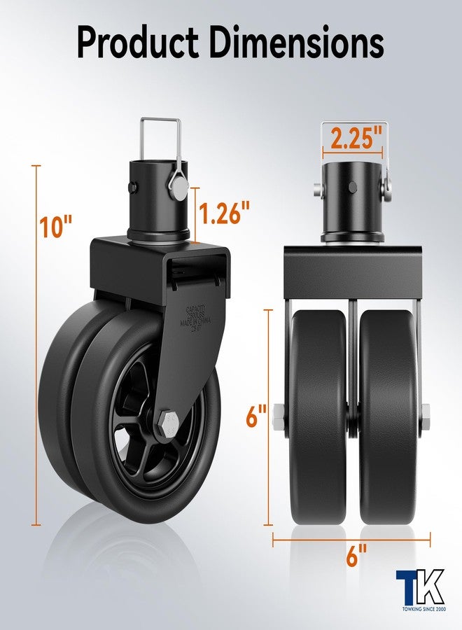 TOWKING 2,500lbs Dual 6" Trailer Jack Swivel Caster with Upgraded Spoked Wheels and Reinforced Bracket, Black - Image 3