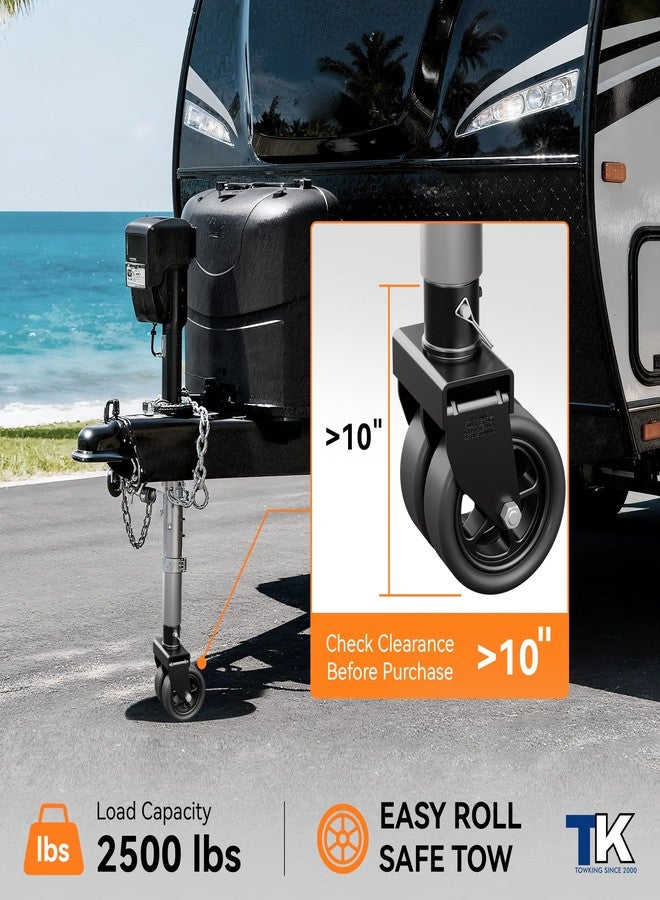 TOWKING 2,500lbs Dual 6" Trailer Jack Swivel Caster with Upgraded Spoked Wheels and Reinforced Bracket, Black - Image 2