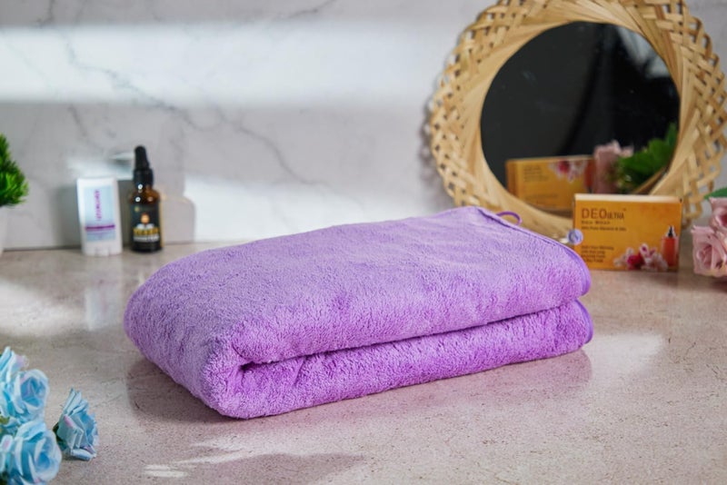 Fezora ® Microfiber 500 GSM Bath Towels | (70x140) Extra Soft Plush & Quick Dry High Absorbency with Large Size Towels for Bathing -1 Piece (Purple) - Image 2