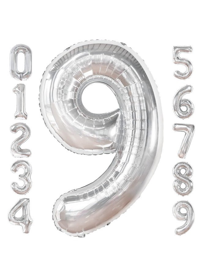 KATCHON - Giant Silver 9 Balloon Number 50 Inch ; Silver Number 9 Balloons For Birthdays ; 9Th Birthday Balloons Decor 9Th Birthday Decorations For Boys ; Silver 9 Balloon For Cloud 9 Birthday Décor - Image 1