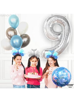 KATCHON Giant Silver 9 Balloon Number 50 Inch ; Silver Number 9 Balloons For Birthdays ; 9Th Birthday Balloons Decor 9Th Birthday Decorations For Boys ; Silver 9 Balloon For Cloud 9 Birthday Décor  - Image 4