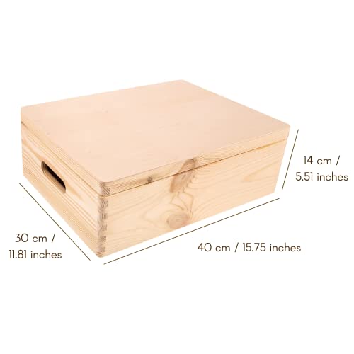 Creative Deco XL Wooden Storage Box with Hinged Lid | 15.8x11.8x5.5in (+-0.5) | Plain Unpainted Gift Box with Handles for Tool Toy Shoes Kitchen Clothes Jewelry | Rough & UNSANDED Wood - Image 2