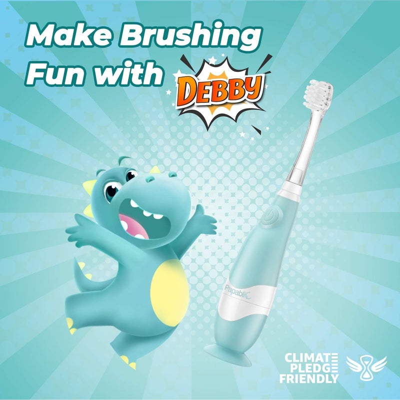 Papablic Toddler Sonic Electric Toothbrush Kids for Ages 1-3 Years, Baby Electric Toothbrush with Cute Dino Cover and Smart LED Timer, 2 Brush Heads (Debby) - Image 2