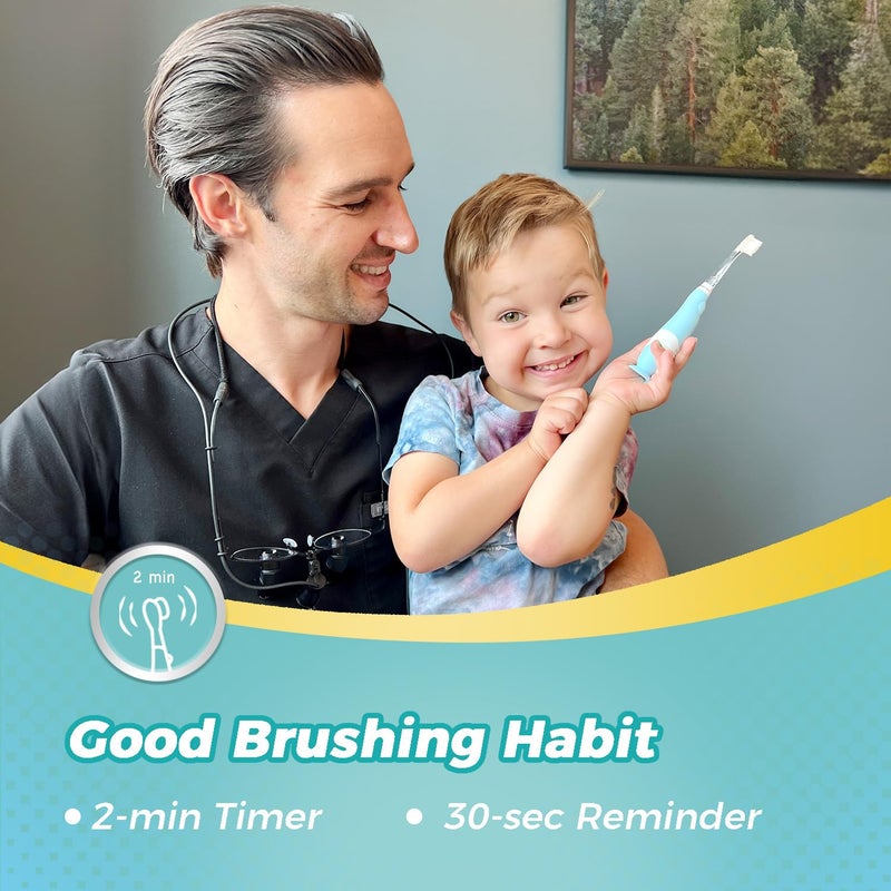 Papablic Toddler Sonic Electric Toothbrush Kids for Ages 1-3 Years, Baby Electric Toothbrush with Cute Dino Cover and Smart LED Timer, 2 Brush Heads (Debby) - Image 5