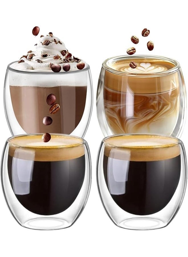 BLACKSTONE Double Wall Glass Coffee Mugs 250ML Hot & Cold Borosilicate Insulated Glasses for Home, Cafe & Restaurant, DG824 (Clear, 4 Piece Set) - Image 1