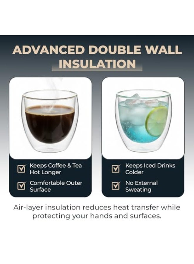 BLACKSTONE Double Wall Glass Coffee Mugs 250ML Hot & Cold Borosilicate Insulated Glasses for Home, Cafe & Restaurant, DG824 (Clear, 4 Piece Set) - Image 3